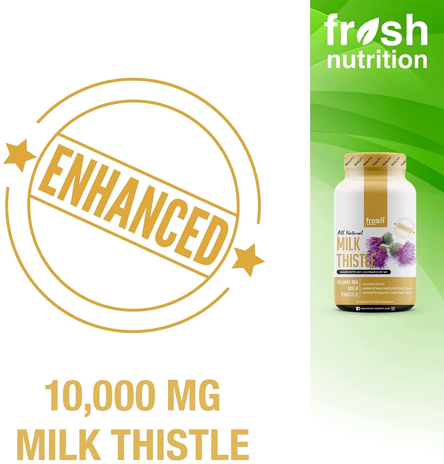 Milk Thistle Capsules - Strongest Available 10,000mg 80% Silymarin - Organic Liver Cleanse and Detox Support Supplement - Extract Powder in Capsule Pill Form - Made in The USA
