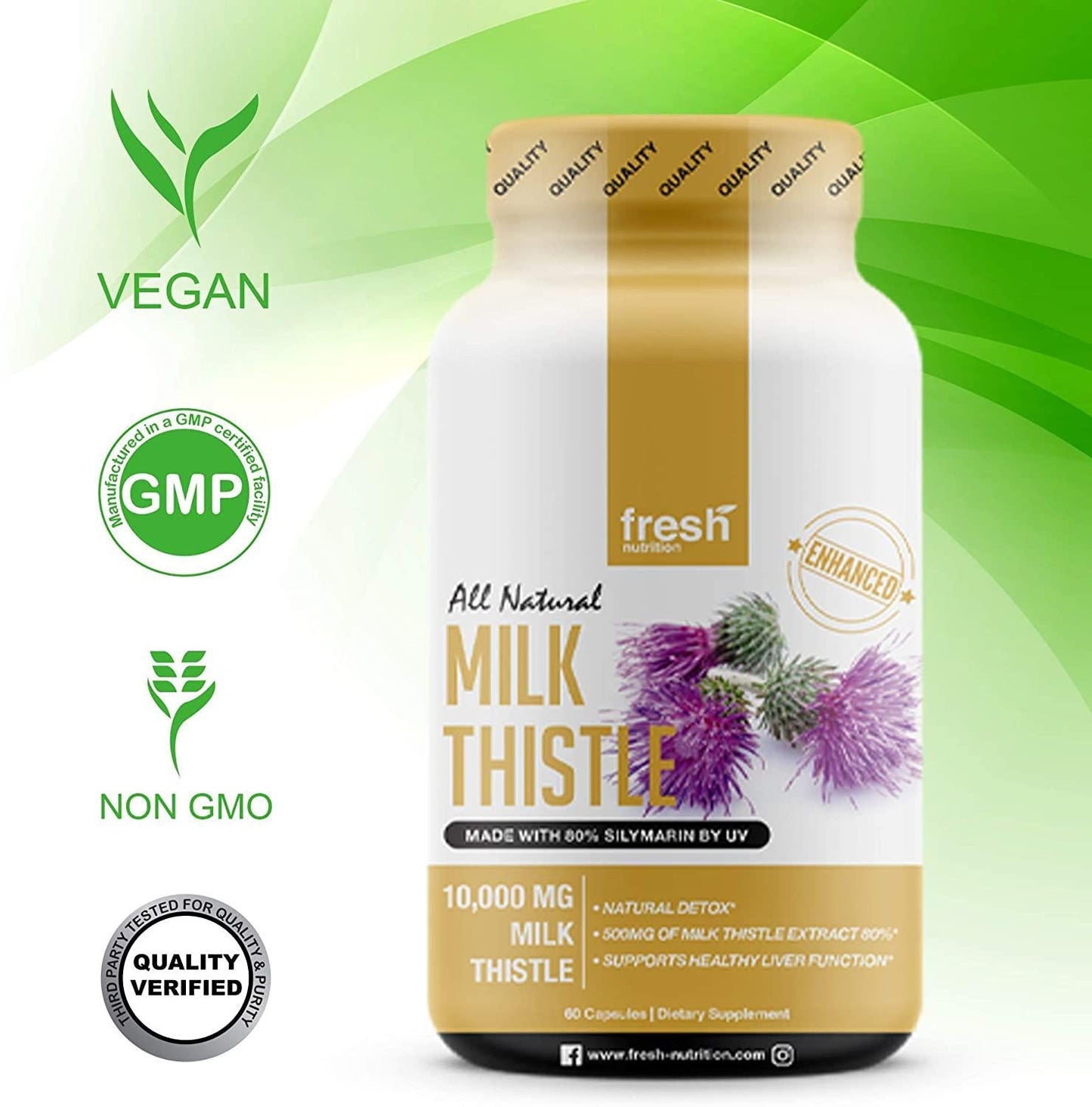 Milk Thistle Capsules - Strongest Available 10,000mg 80% Silymarin - Organic Liver Cleanse and Detox Support Supplement - Extract Powder in Capsule Pill Form - Made in The USA