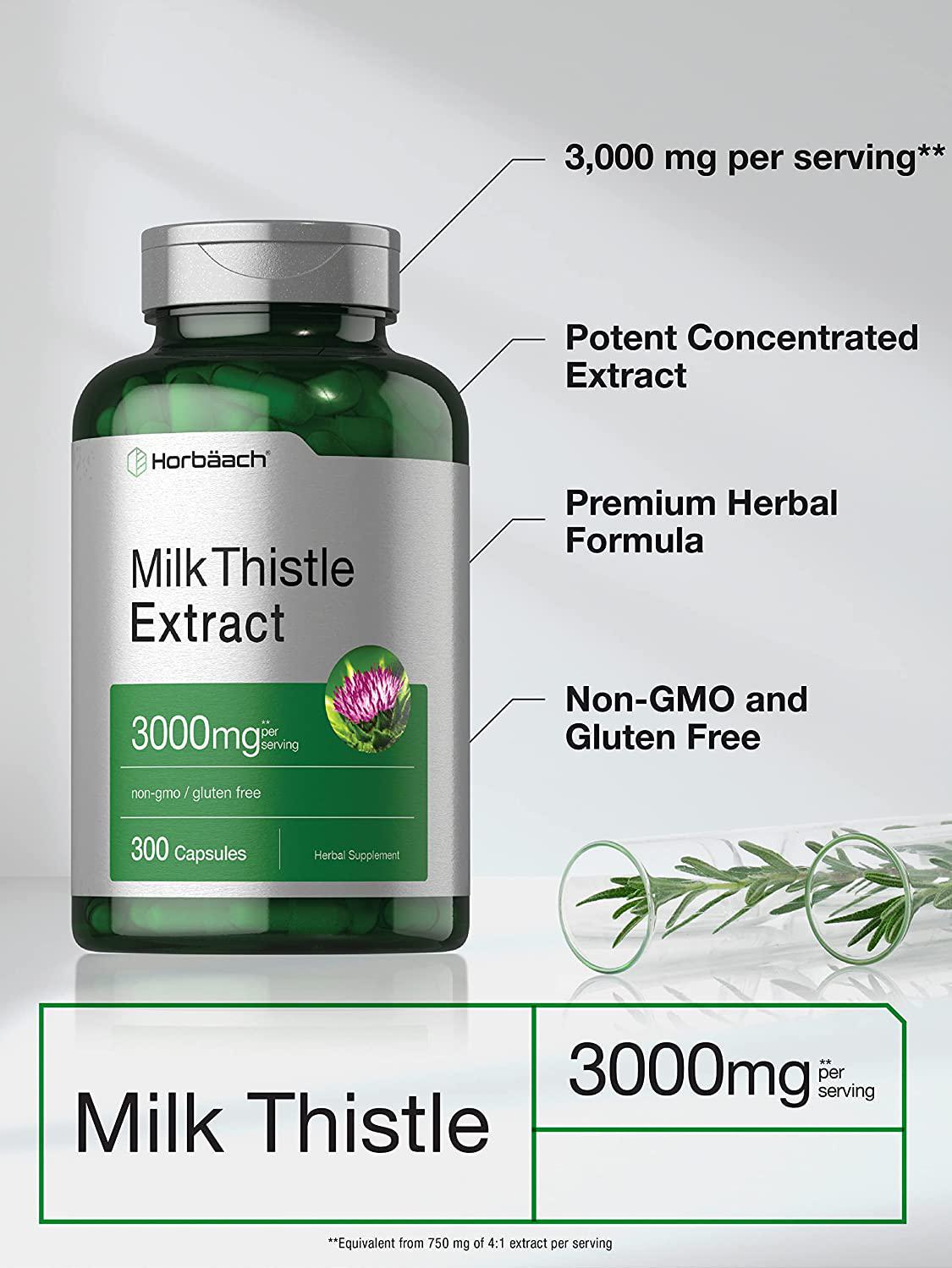 Milk Thistle Extract | 3000mg | 300 Capsules | Non-GMO, Gluten Free Supplement | by Horbaach