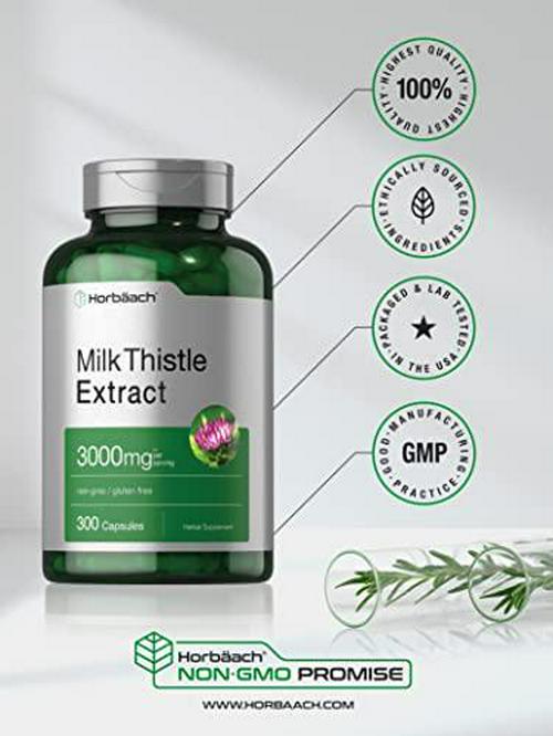 Milk Thistle Extract | 3000mg | 300 Capsules | Non-GMO, Gluten Free Supplement | by Horbaach