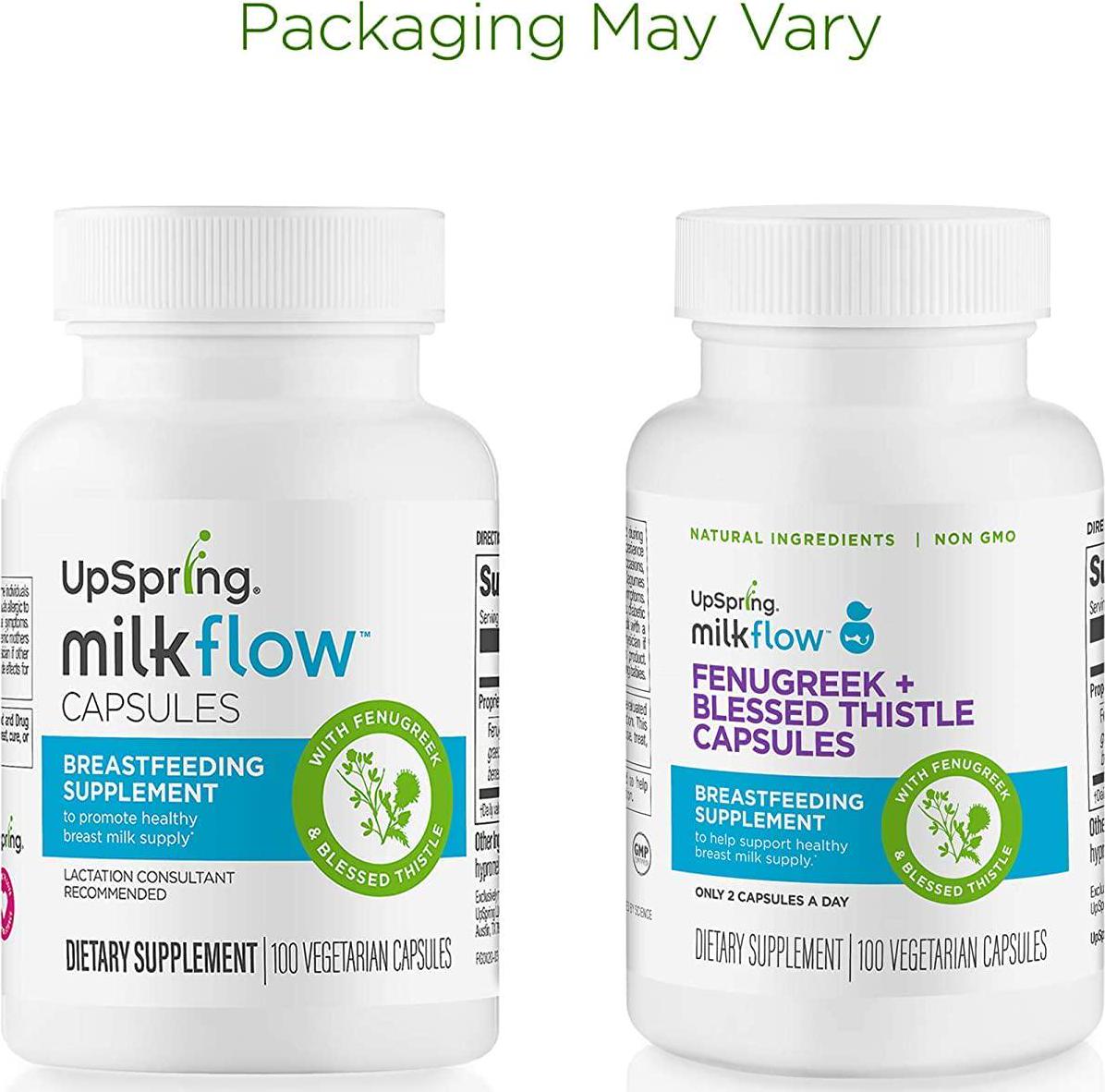 Milkflow Fenugreek Lactation Supplement Capsules with Blessed Thistle for Breastfeeding by UpSpring Baby, 100 Count Pills for Breastmilk Supply, 1800 mg