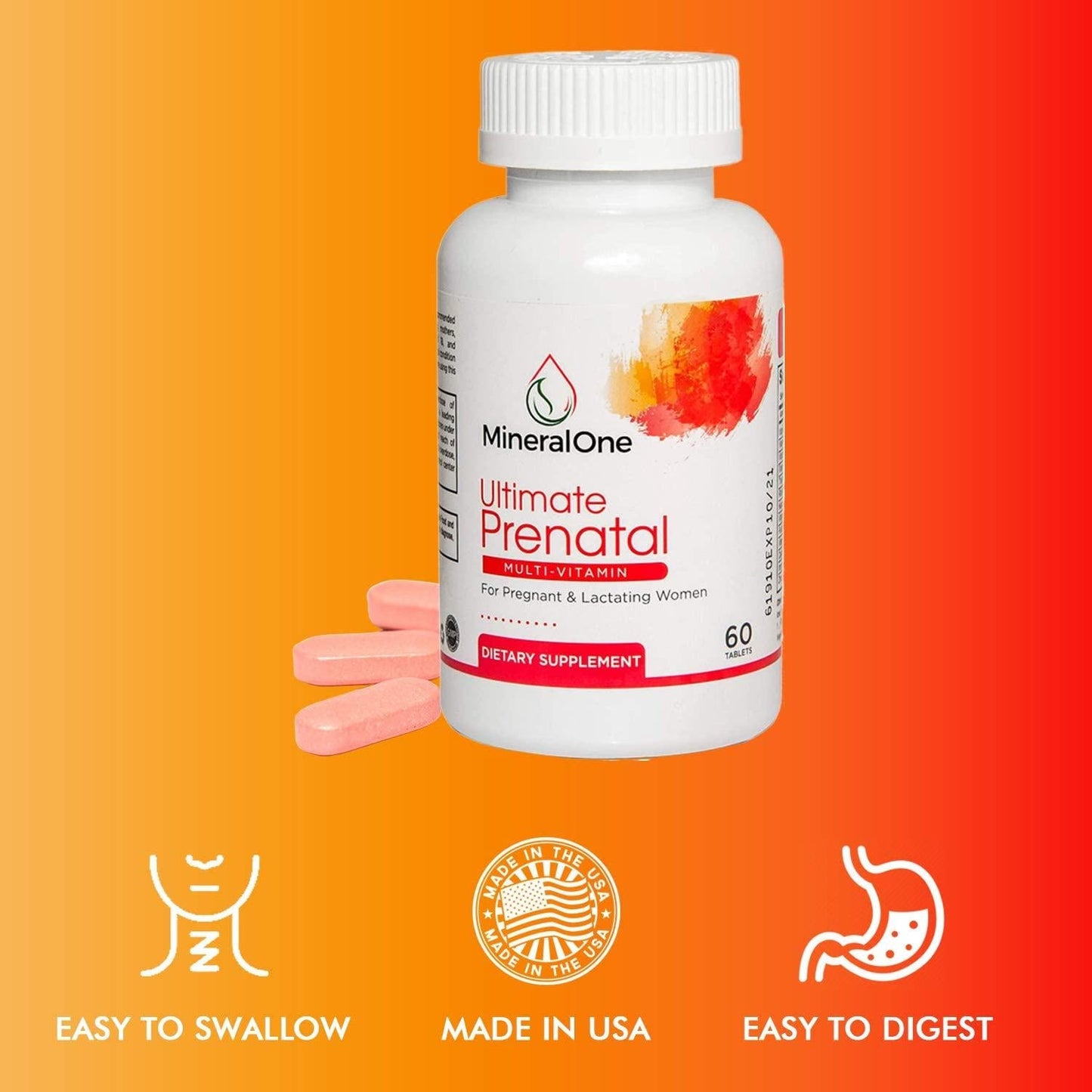Mineral One Organic Prenatal Pills, Supports Healthy Baby Development - Postnatal, Postpartum, Pregnancy Supplements with Iron, Folic Acid, Vitamin C and More - Vegan Prenatal Multivitamin for Women