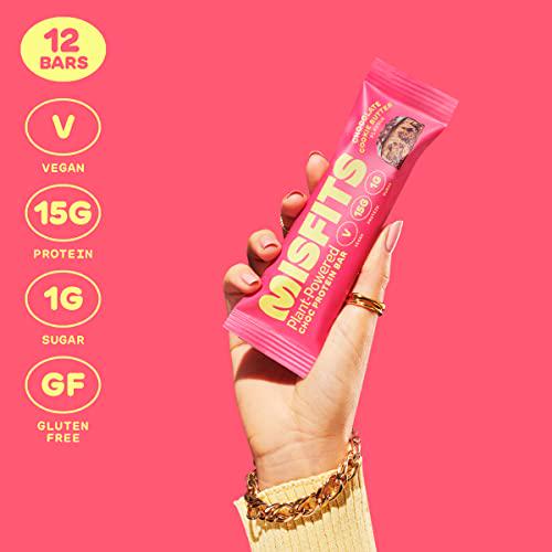 Misfits Vegan Protein Bar, Cookie Butter, Plant Based Chocolate Protein Bar, High Protein, Low Sugar, Low Carb, Gluten Free, Dairy Free, Non GMO, 12 Pack