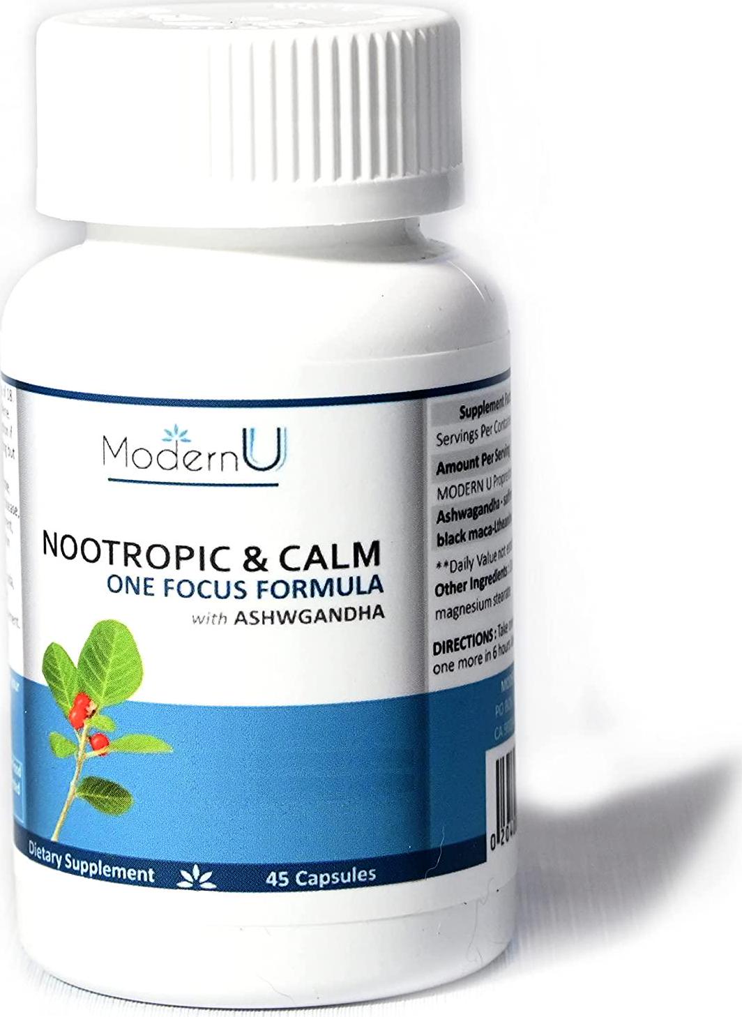 ModernU Nootropic and Calm | Focus | Concentration | Memory and Clarity | Men and Women | with Appetite Control Support | 1 Capsule Daily