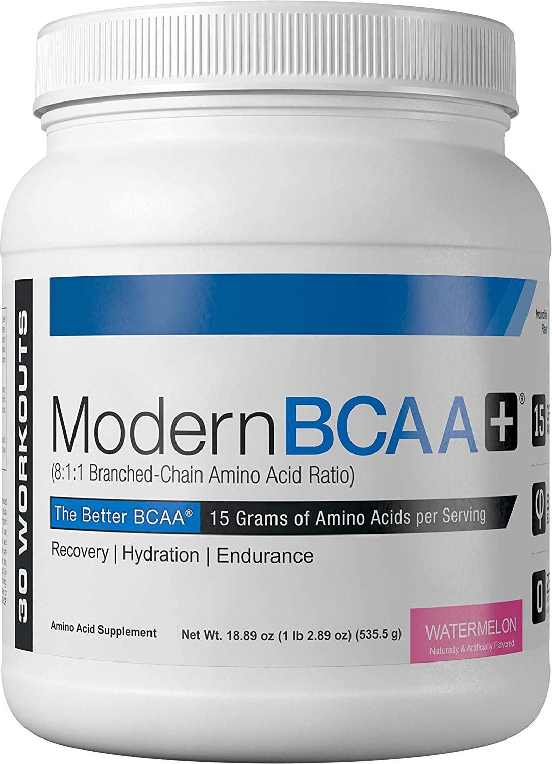 Modern BCAA+ Original Branched Chain Amino Acid Powder Watermelon | Sugar Free Post Workout Muscle Recovery and Hydration Drink with 15g Amino Acids and 8:1:1 BCAA Ratio for Men and Women | 30 Servings