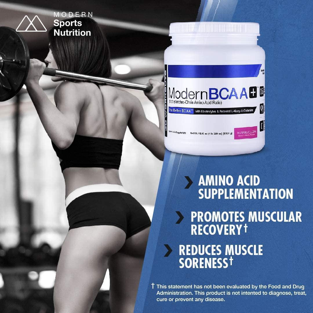 Modern BCAA+ Original Branched Chain Amino Acid Powder Watermelon | Sugar Free Post Workout Muscle Recovery and Hydration Drink with 15g Amino Acids and 8:1:1 BCAA Ratio for Men and Women | 30 Servings