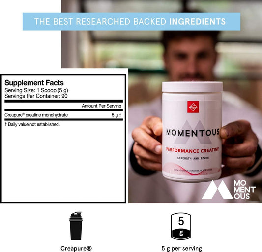 Momentous Creatine, Creapure Performance Creatine Monohydrate Powder (5 Grams Per Serving)