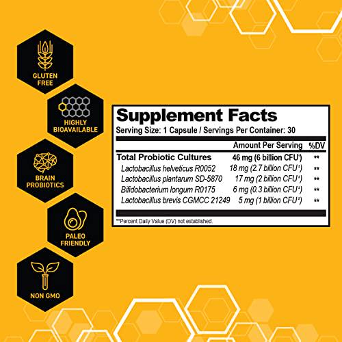 MoodBiotic Probiotics for Women and Men - Probiotic Lactobacilli Supplement w/ 6 Billion CFU for Better Mood, Stress Management, Improved Cognition and Gut Health (30ct) - w/ Cerebiome