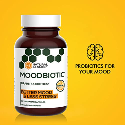 MoodBiotic Probiotics for Women and Men - Probiotic Lactobacilli Supplement w/ 6 Billion CFU for Better Mood, Stress Management, Improved Cognition and Gut Health (30ct) - w/ Cerebiome