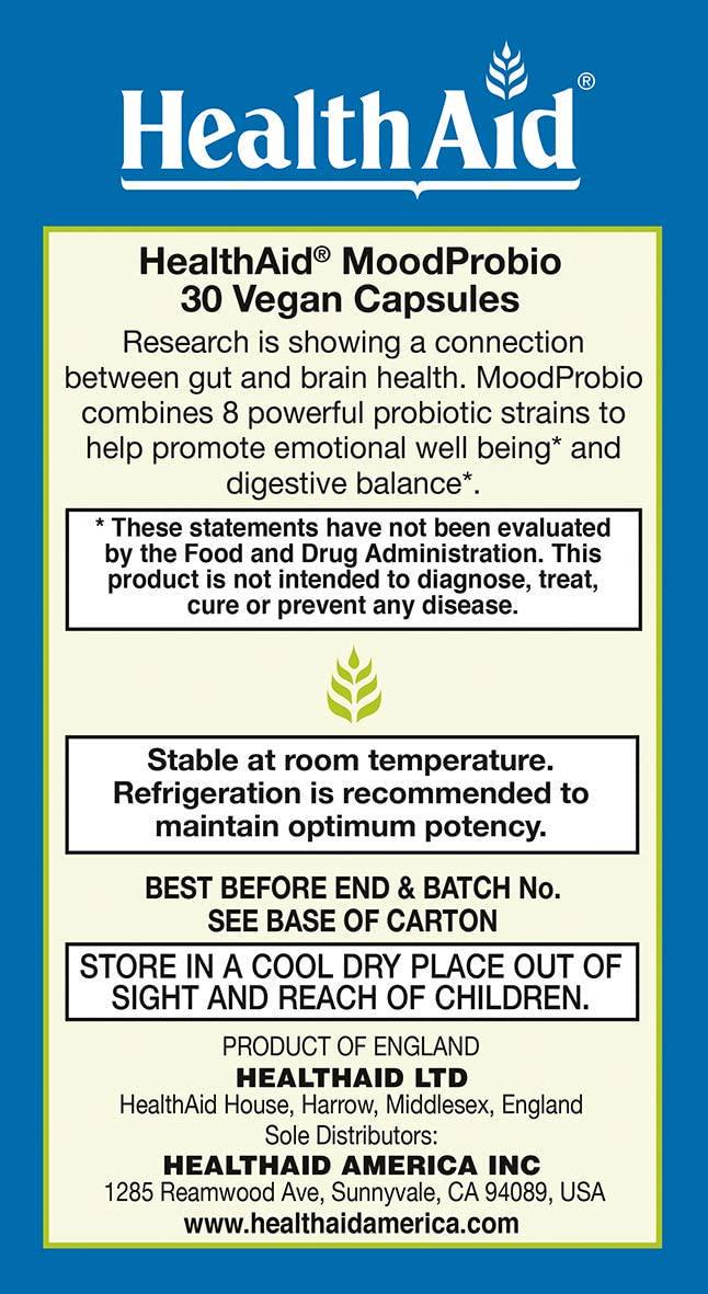 MoodProbio 30 Billion CFU With Prebiotic, Supports the Gut Brain Connection, Once Daily, Acid and Bile Resistant, Gluten, Dairy, and GMO Free, Vegan
