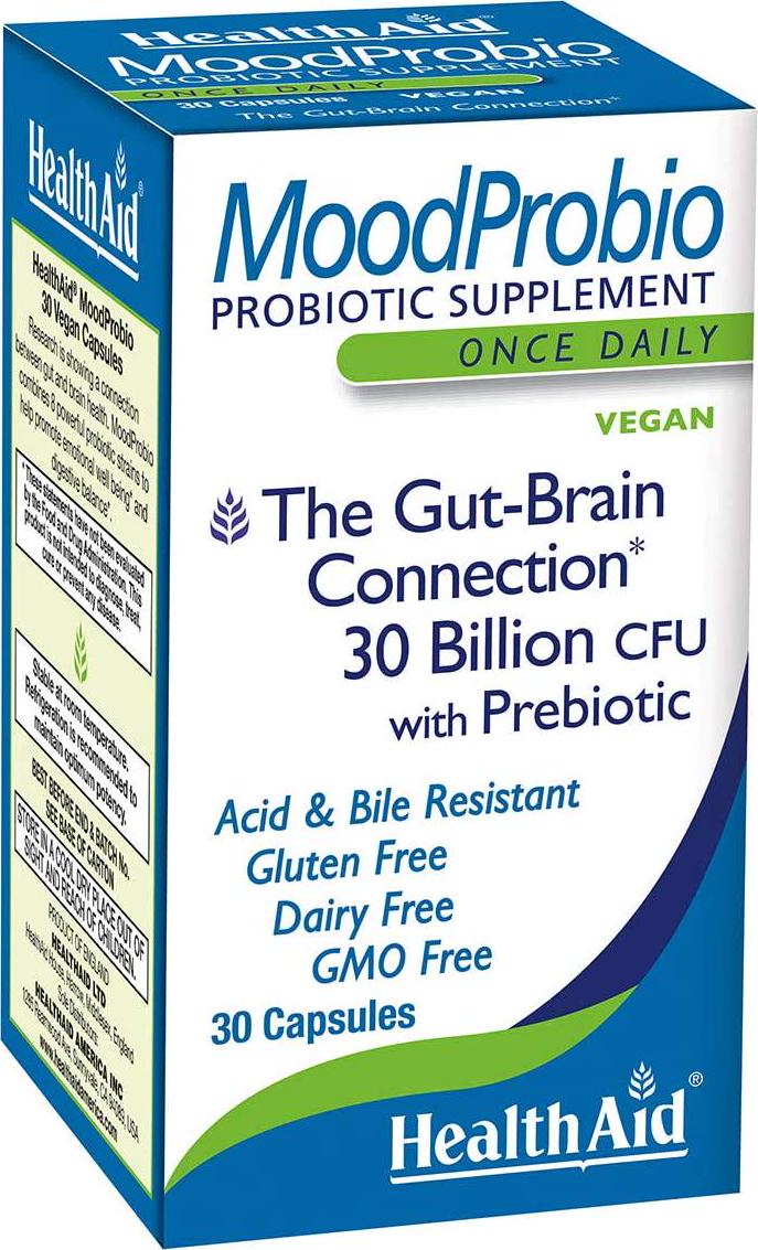 MoodProbio 30 Billion CFU With Prebiotic, Supports the Gut Brain Connection, Once Daily, Acid and Bile Resistant, Gluten, Dairy, and GMO Free, Vegan