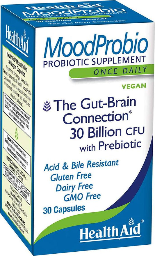 MoodProbio 30 Billion CFU With Prebiotic, Supports the Gut Brain Connection, Once Daily, Acid and Bile Resistant, Gluten, Dairy, and GMO Free, Vegan