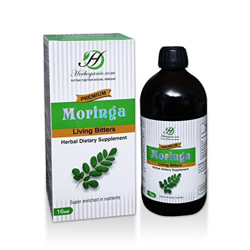 Moringa Premium Living Bitters for Colon Cleansing, Detoxing, Weight Loss, Extra Strong Formula, 16 Ounces by Herboganic