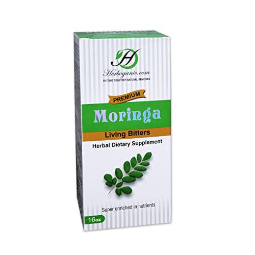 Moringa Premium Living Bitters for Colon Cleansing, Detoxing, Weight Loss, Extra Strong Formula, 16 Ounces by Herboganic