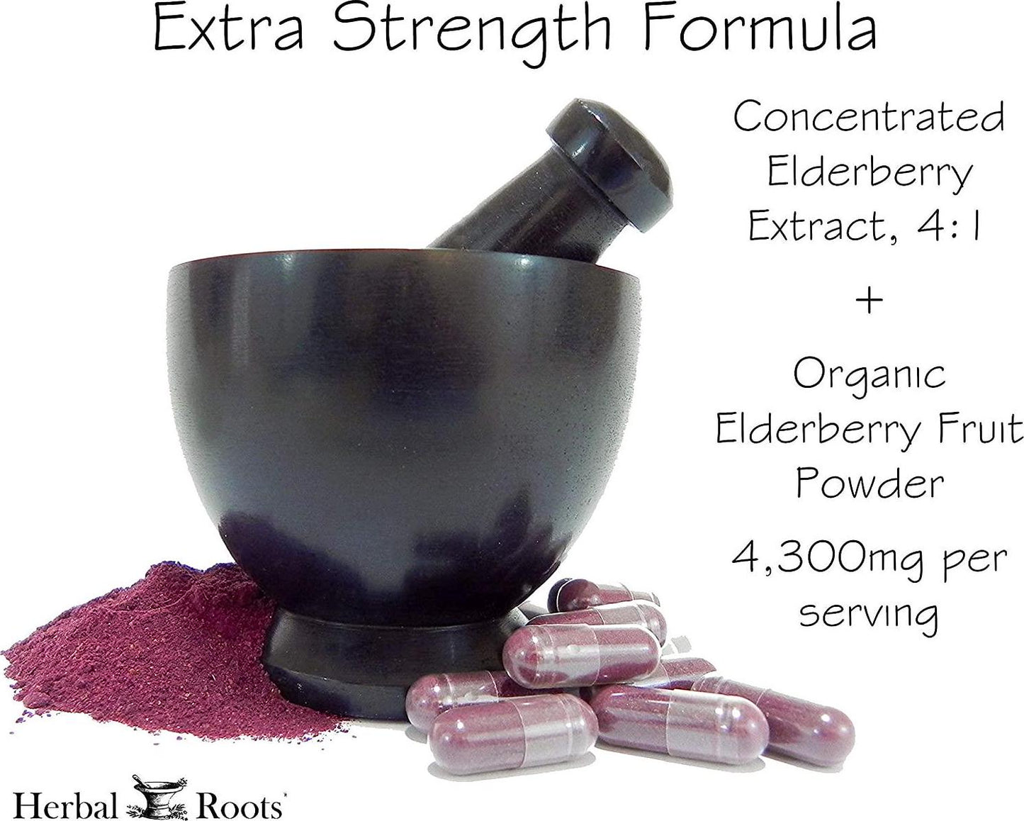Mortar and Pestle Herbs- Black Elderberry Capsules - Extra Strength 4,300 mg - Made with Organic Elderberries Sambucus Negras - Immune Support - Vegan and Non-GMO - Made in the USA