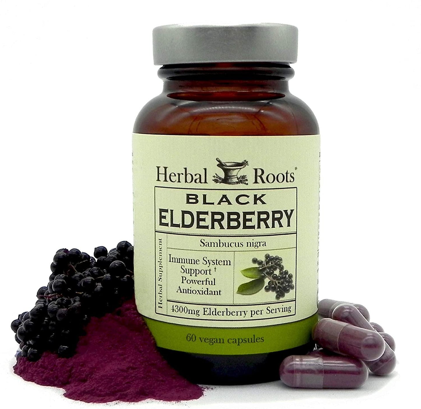 Mortar and Pestle Herbs- Black Elderberry Capsules - Extra Strength 4,300 mg - Made with Organic Elderberries Sambucus Negras - Immune Support - Vegan and Non-GMO - Made in the USA
