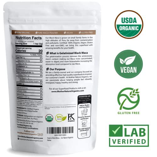 Mother Nature Organics - Organic Black Maca Powder 1 lb (Gelatinized for Enhanced Absorption) - Fresh Harvest from Peru - Non-GMO - Vegan - Gluten-Free, by Mother Nature Organics