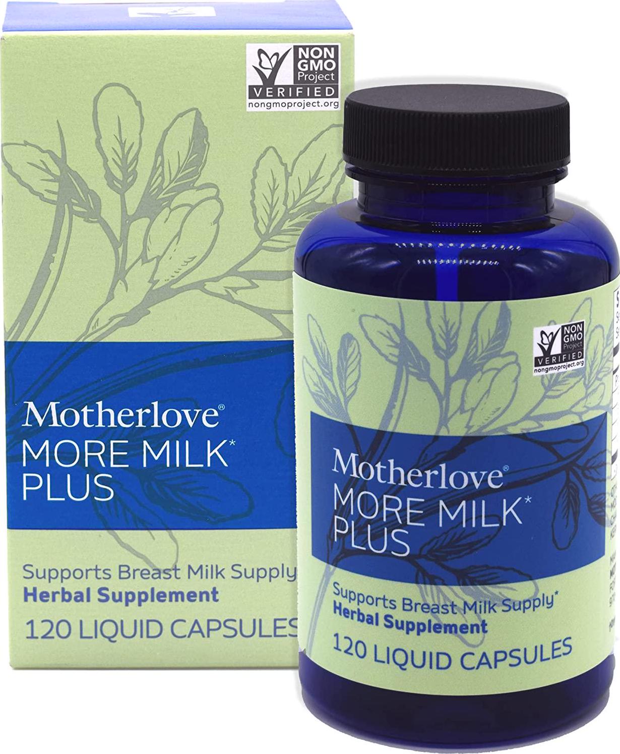Motherlove-More Milk Plus, Fast-Acting Herbal Breastfeeding Supplement for Nursing and Pumping Moms' Milk Supply, Potent Lactation Support, Alcohol-Free Vegan Liquid Capsules with Organic Herbs, 120 ct.