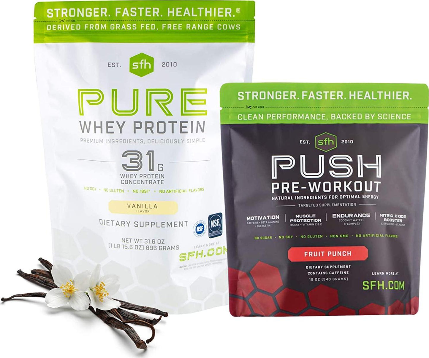 Motivate and Gain Workout Bundle: SFH Pure Whey Vanilla Protein and Push Pre-Workout Powder