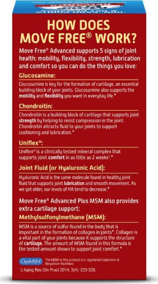 Move Free Advanced Plus MSM, 120 tablets - Joint Health Supplement with Glucosamine and Chondroitin