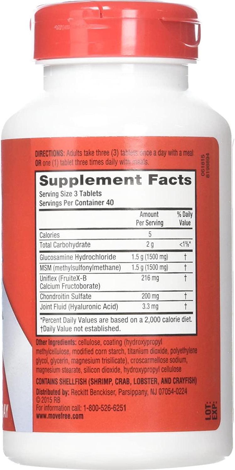 Move Free Advanced Plus MSM, 120 tablets - Joint Health Supplement with Glucosamine and Chondroitin (Pack of 3)