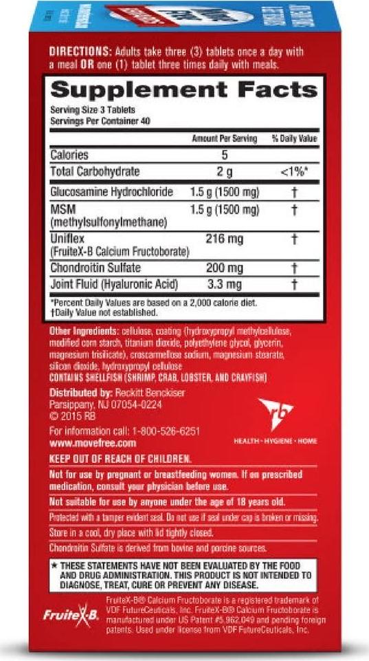 Move Free Advanced Plus MSM, 120 tablets - Joint Health Supplement with Glucosamine and Chondroitin