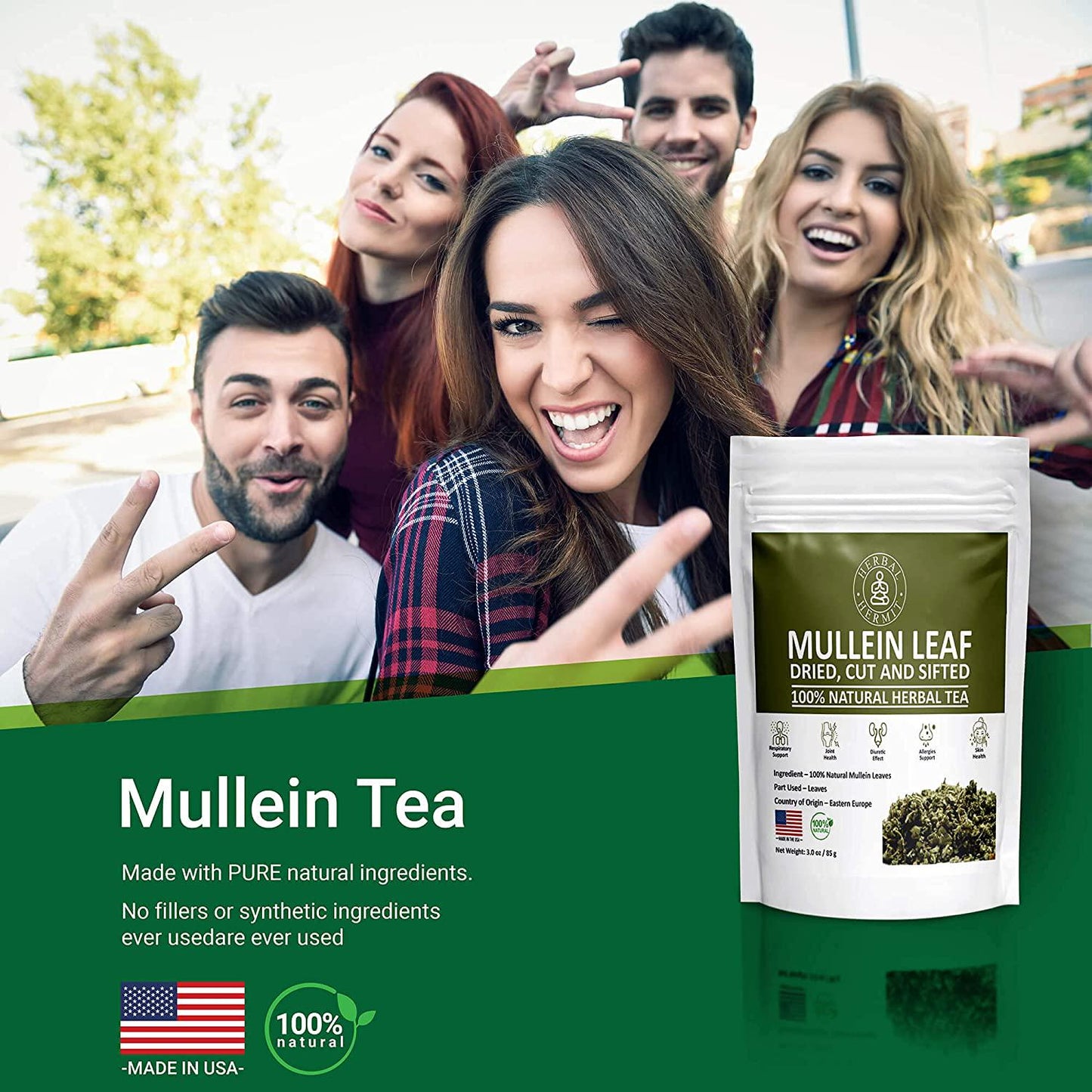 Mullein Leaf Tea, Herb for Respiratory Support, Mucous Membranes, Lung Cleanse| Dried Leaves Blend, Cut and Sifted| 3oz (85 grams)| Made in USA