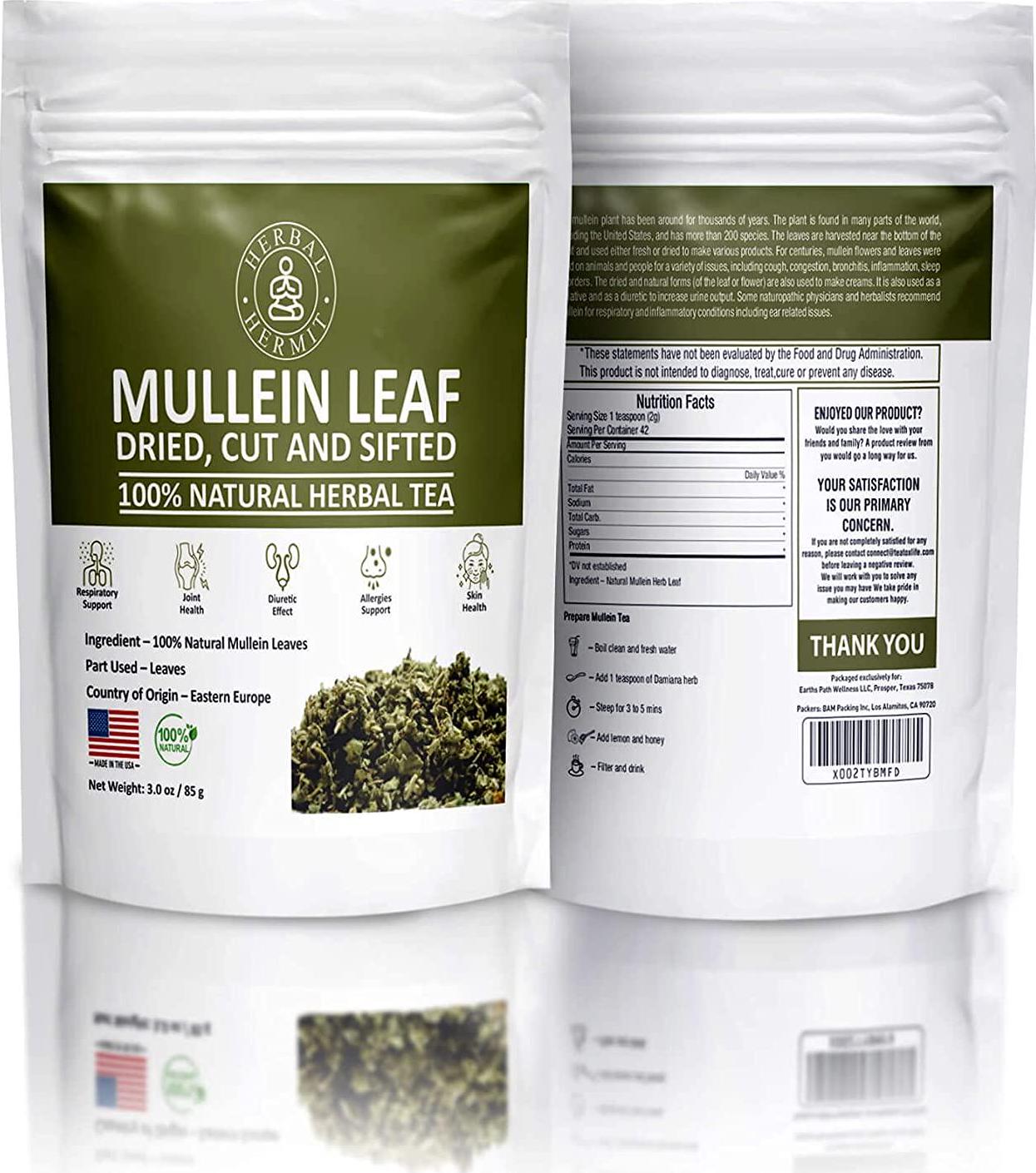 Mullein Leaf Tea, Herb for Respiratory Support, Mucous Membranes, Lung Cleanse| Dried Leaves Blend, Cut and Sifted| 3oz (85 grams)| Made in USA