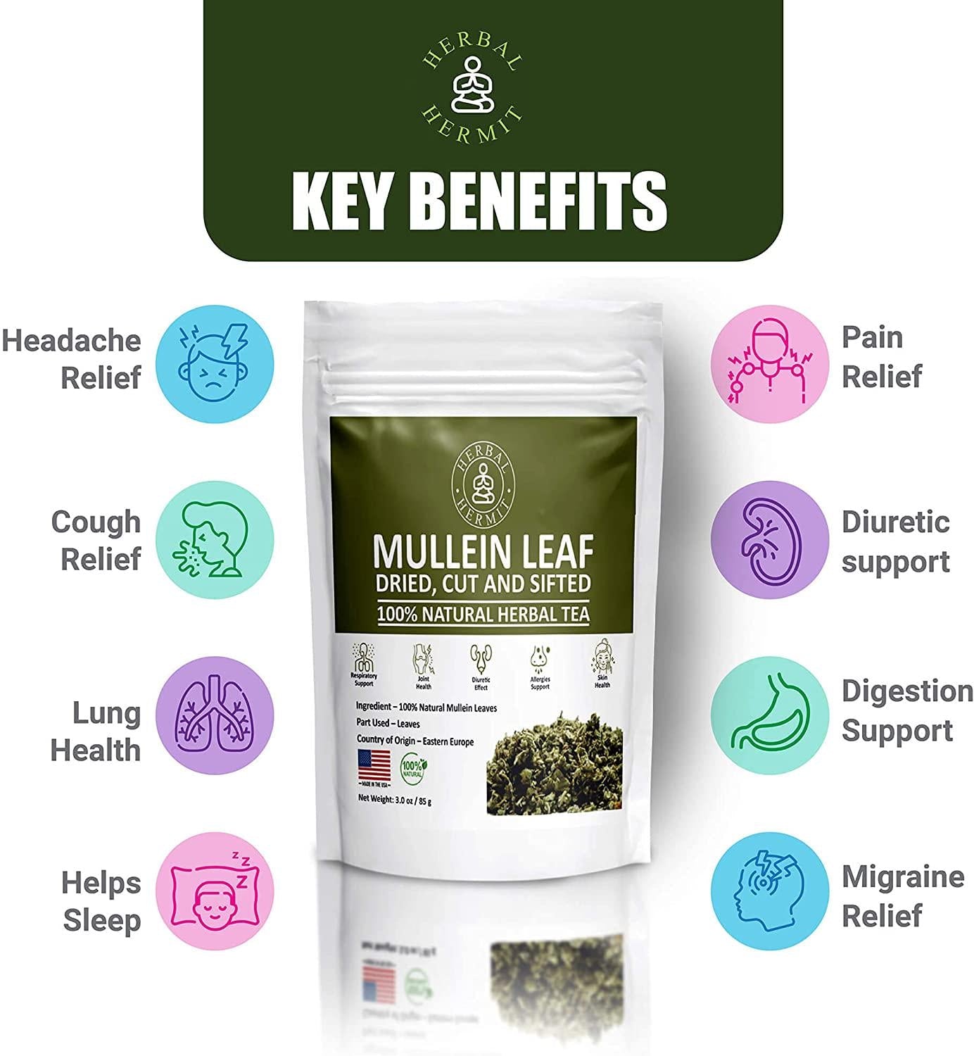Mullein Leaf Tea, Herb for Respiratory Support, Mucous Membranes, Lung Cleanse| Dried Leaves Blend, Cut and Sifted| 3oz (85 grams)| Made in USA