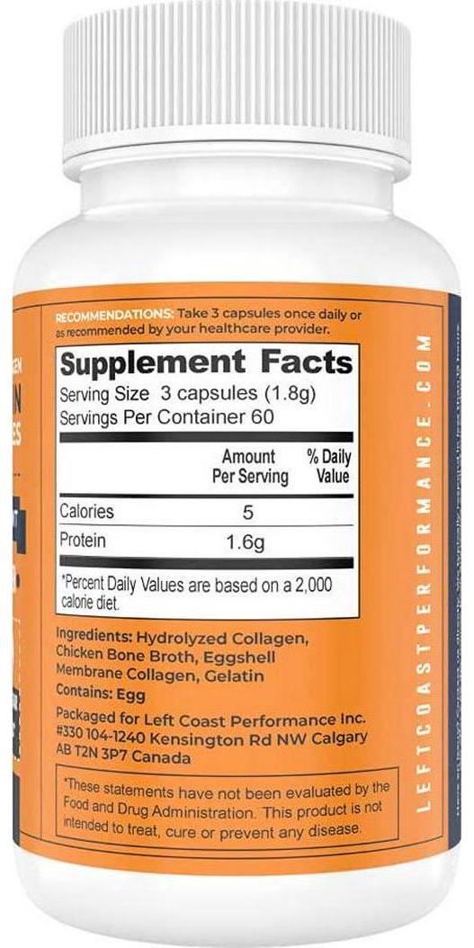 Multi Collagen Caps (Collagen Capsules 1 2 3 5 10) - 180 Count Collagen Peptide Pills. Grass Fed Bovine, Chicken and Eggshell Collagen Capsules Protein Supplement, by Left Coast Performance