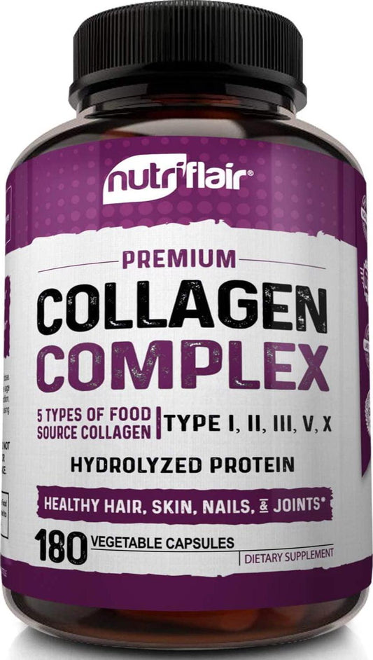 Multi Collagen Pills 2250mg - 180 Capsules, Type I, II, III, V, X - Grass Fed Bone Broth Collagen Peptides for Anti-Aging, Joints, Hair, Skin, Nails - Hydrolyzed Protein Supplement for Women and Men