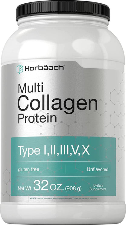 Multi Collagen Protein Powder 32 oz | Unflavored Collagen Peptides | Type I, II, III, V, X | Keto and Paleo Friendly Non-GMO, Gluten Free | by Horbaach