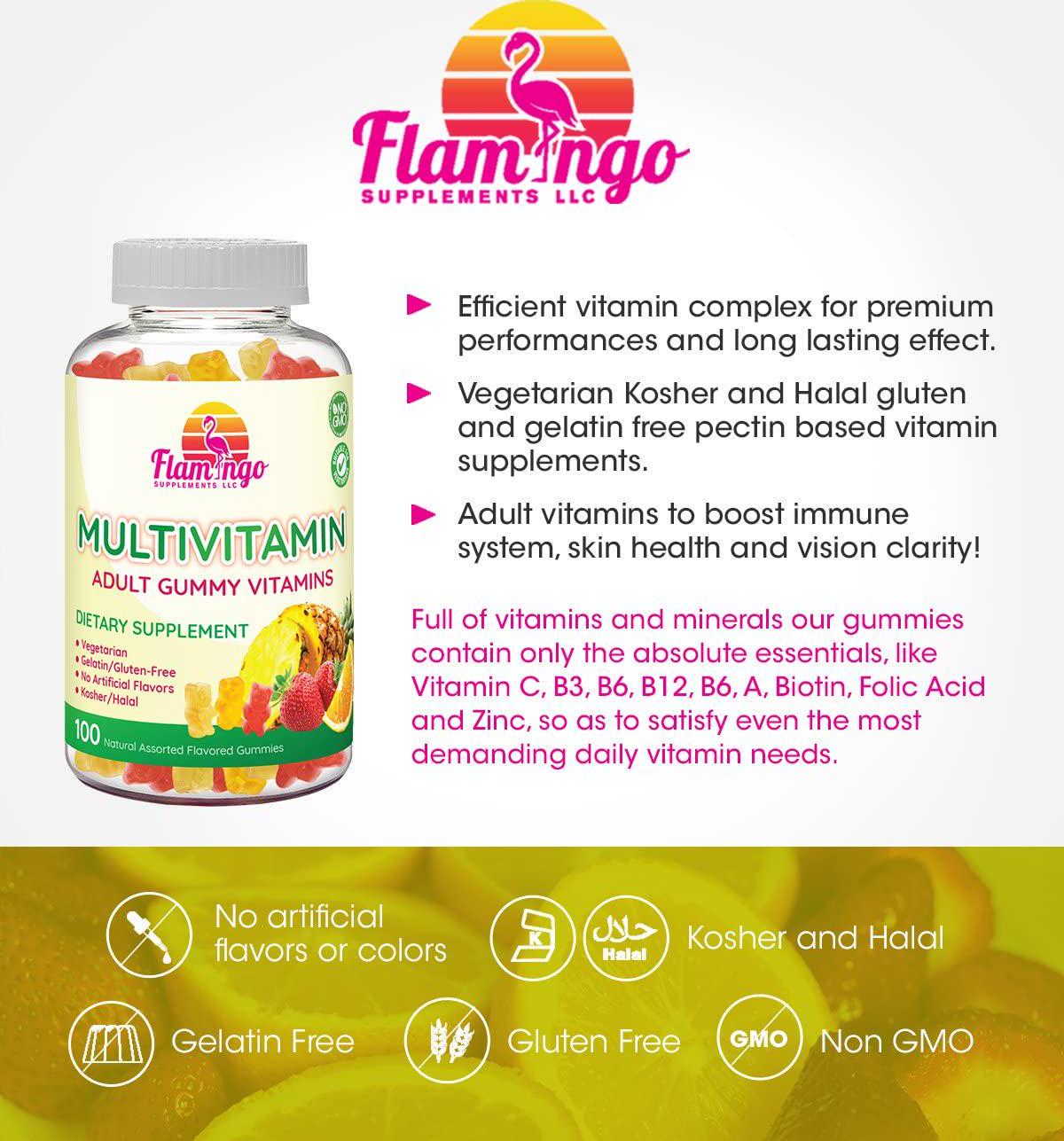 Multivitamin Gummies | Vegan Friendly, Kosher Halal NO Gluten or Gelatin, no GMO| for Men, Women and Kids| 3 Natural Flavors | Vitamins A, C, B3, B12, Biotin, Zinc and More| 100 Gummies