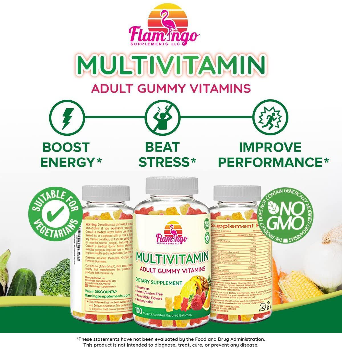 Multivitamin Gummies | Vegan Friendly, Kosher Halal NO Gluten or Gelatin, no GMO| for Men, Women and Kids| 3 Natural Flavors | Vitamins A, C, B3, B12, Biotin, Zinc and More| 100 Gummies