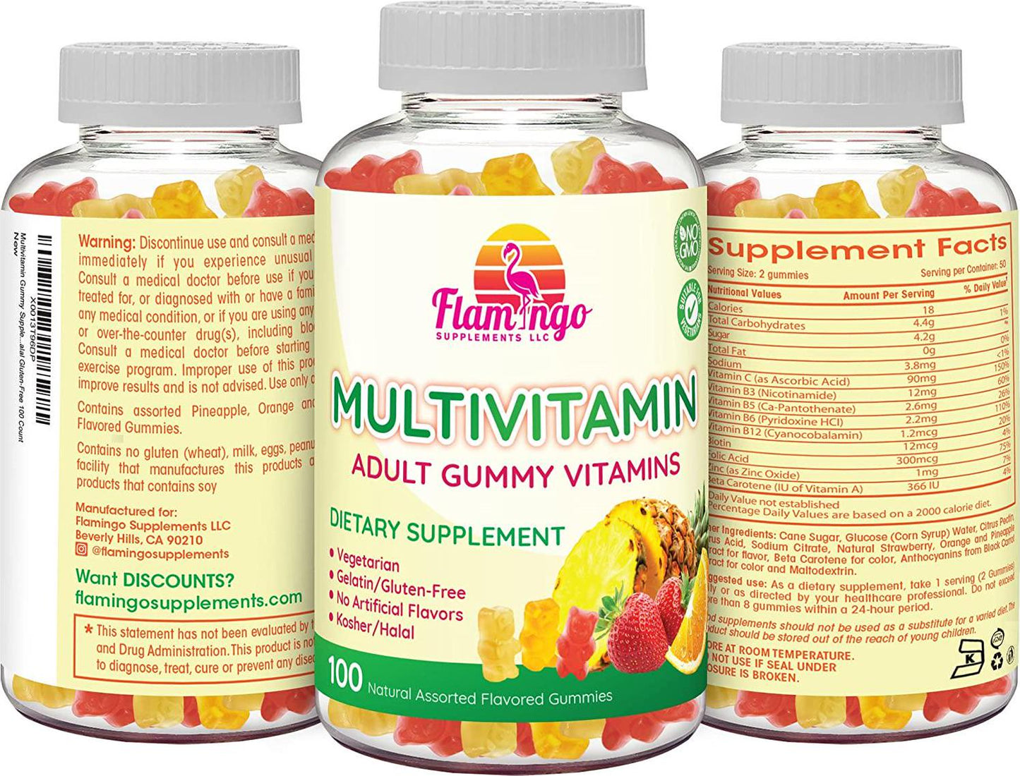 Multivitamin Gummies | Vegan Friendly, Kosher Halal NO Gluten or Gelatin, no GMO| for Men, Women and Kids| 3 Natural Flavors | Vitamins A, C, B3, B12, Biotin, Zinc and More| 100 Gummies