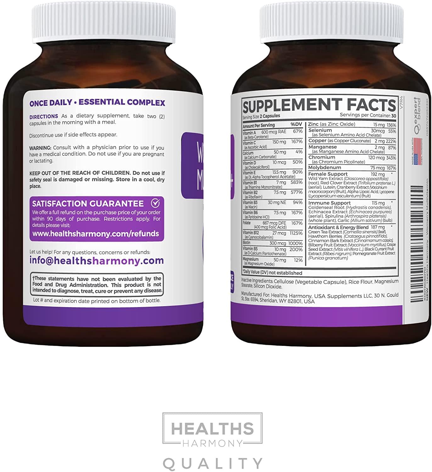 Multivitamin for Women (Non-GMO) Daily Women's Multivitamin + Minerals for Energy Boost, Antioxidants, Hair and Eye Health - with Iron, Biotin, Zinc, Magnesium and Lutein - Vitamins Plus - 60 Capsules