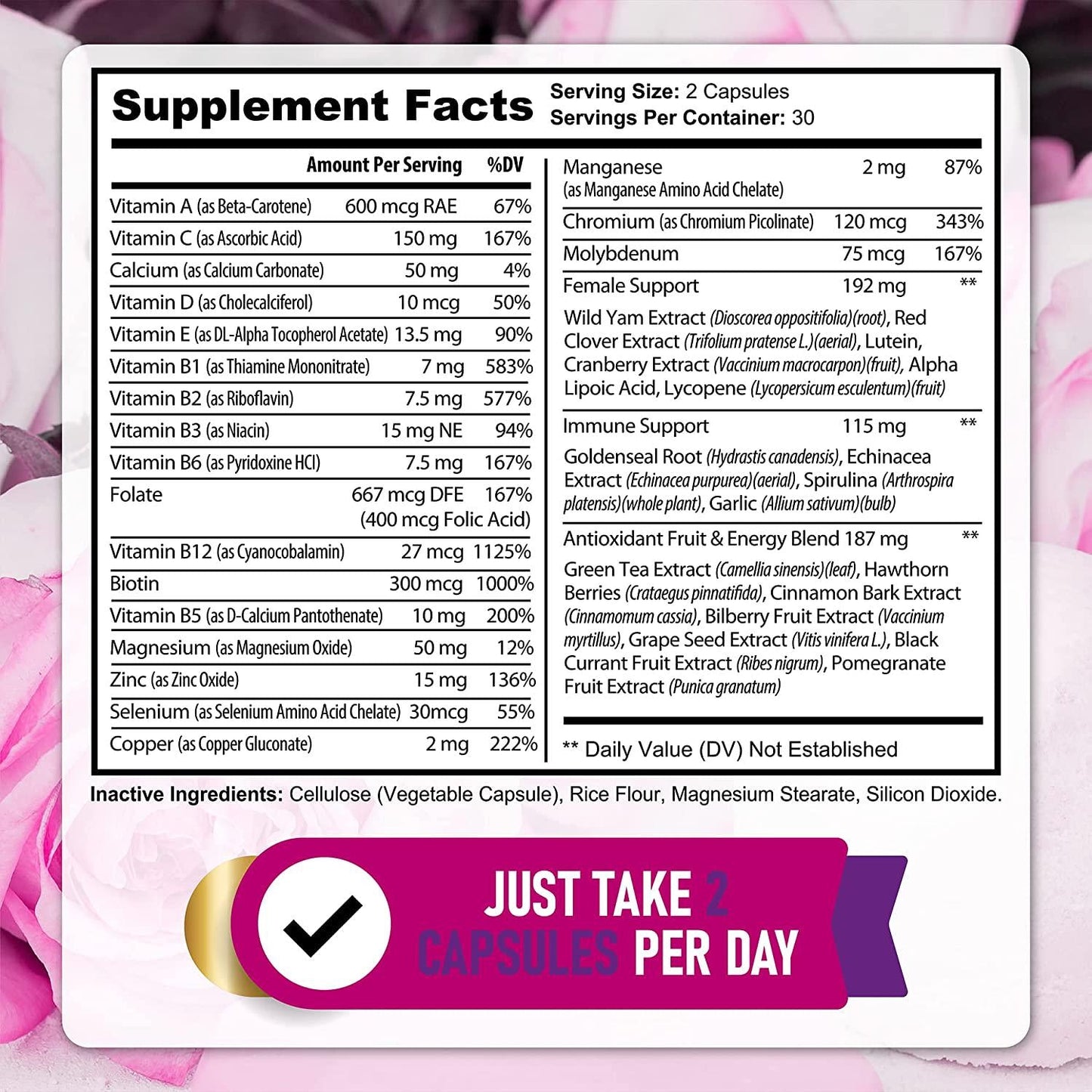 Multivitamin for Women with Zinc and Vitamins C, B12, D3, for Immune Support, Complete Natural Daily Multi Vitamins for Adults, 60 Capsules