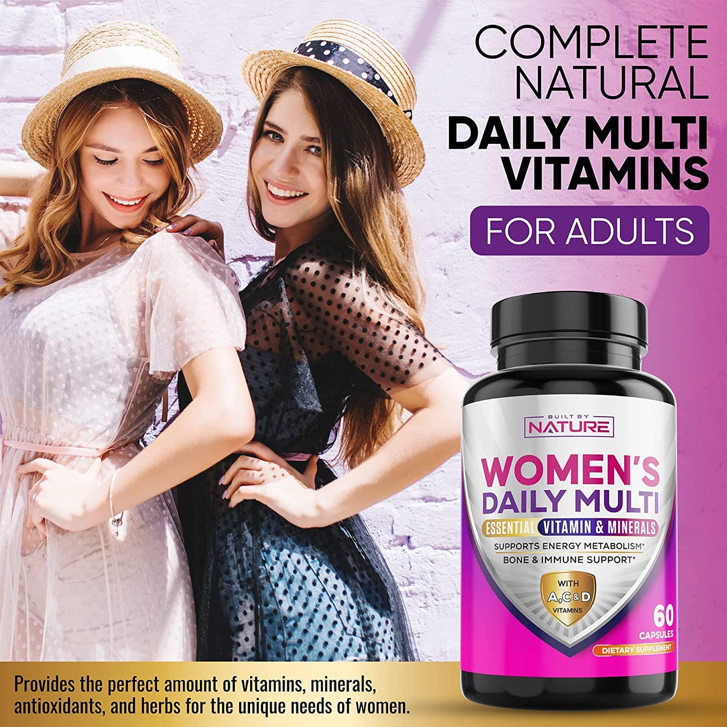 Multivitamin for Women with Zinc and Vitamins C, B12, D3, for Immune Support, Complete Natural Daily Multi Vitamins for Adults, 60 Capsules
