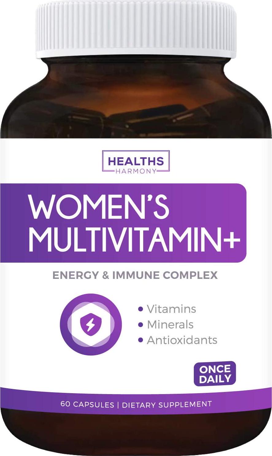Multivitamin for Women (Non-GMO) Daily Women's Multivitamin + Minerals for Energy Boost, Antioxidants, Hair and Eye Health - with Iron, Biotin, Zinc, Magnesium and Lutein - Vitamins Plus - 60 Capsules