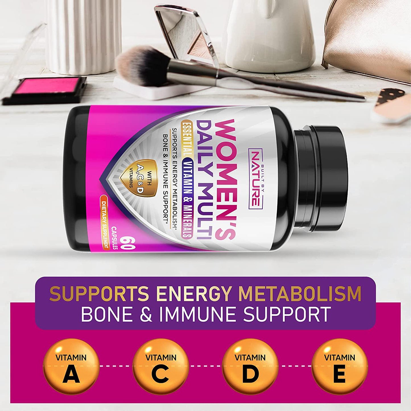 Multivitamin for Women with Zinc and Vitamins C, B12, D3, for Immune Support, Complete Natural Daily Multi Vitamins for Adults, 60 Capsules