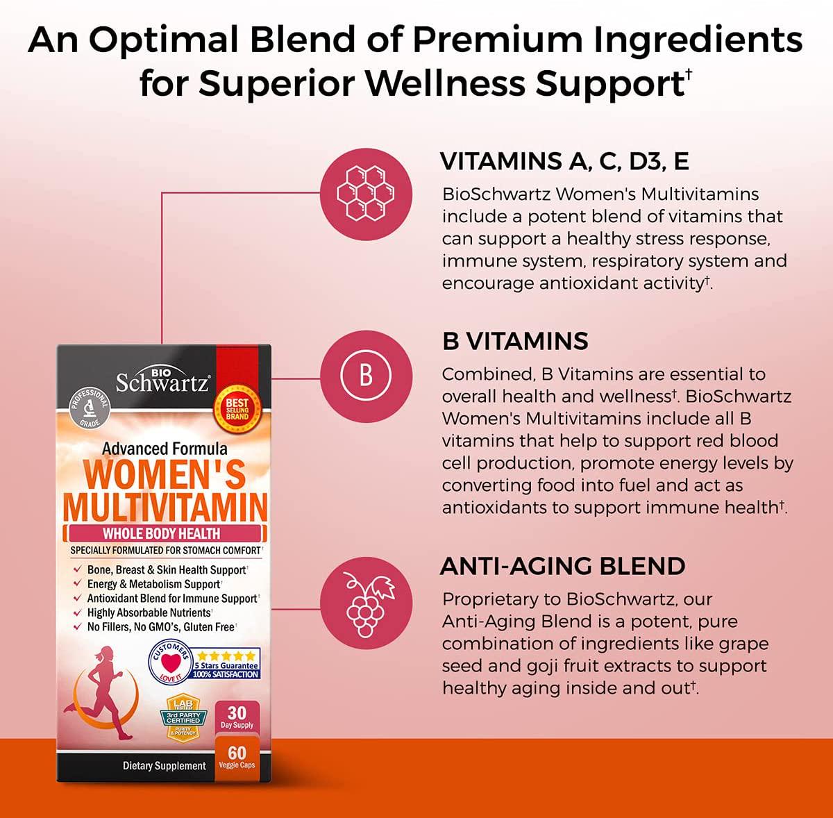 Multivitamin for Women - Energy, Immune and Joint Support Supplement - with Vitamin D3 for Skin, Bone and Breast Support - Once Daily - Formulated for Stomach Comfort - Promotes Whole Body Health