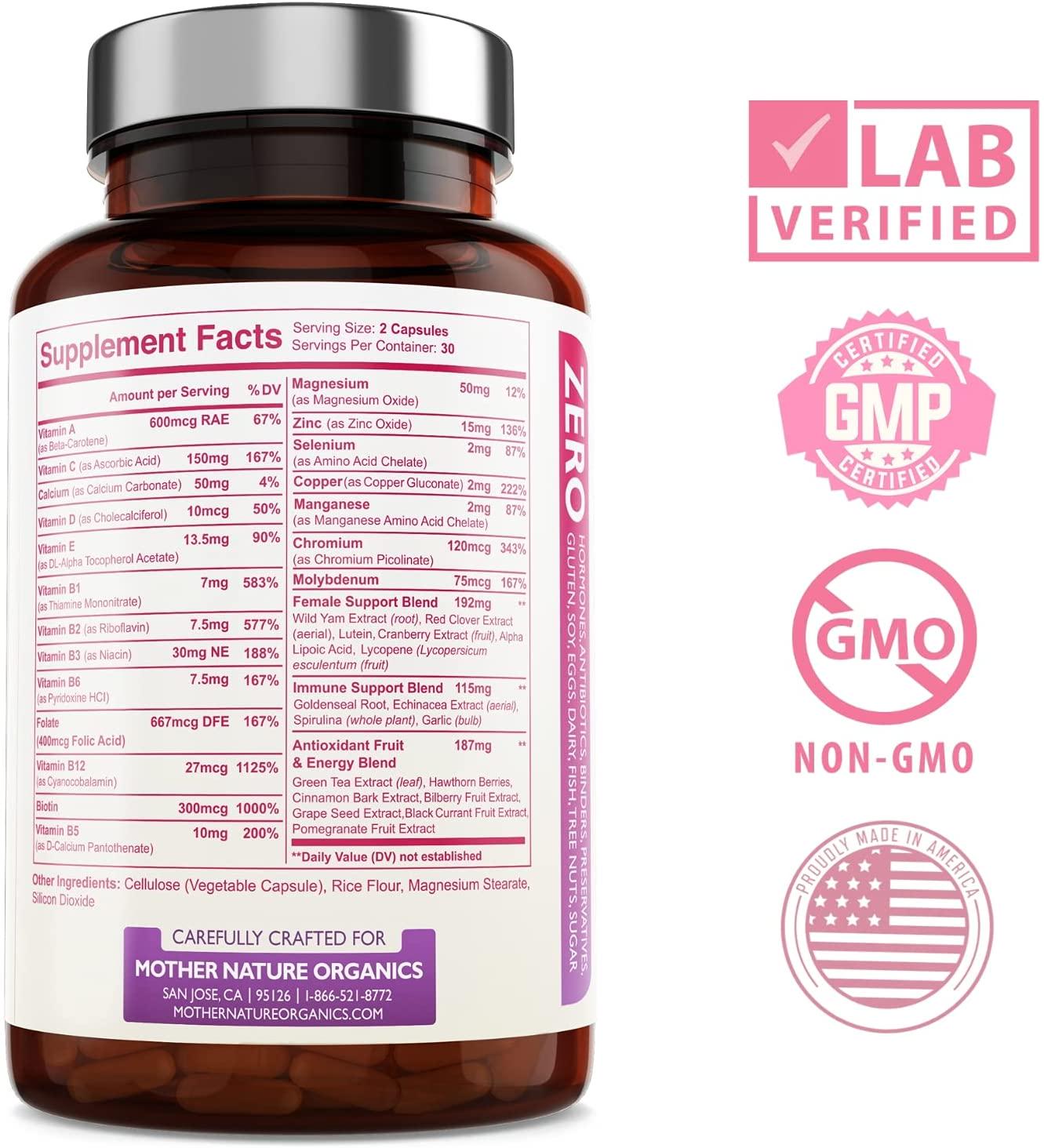 Multivitamins for Women - Advanced Formula Capsules (60 Count) - Gluten-Free, Sugar-Free, Soy-Free, Dairy-Free and Vegan-Friendly Multimineral Supplement for Daily, Energy and Immune Support