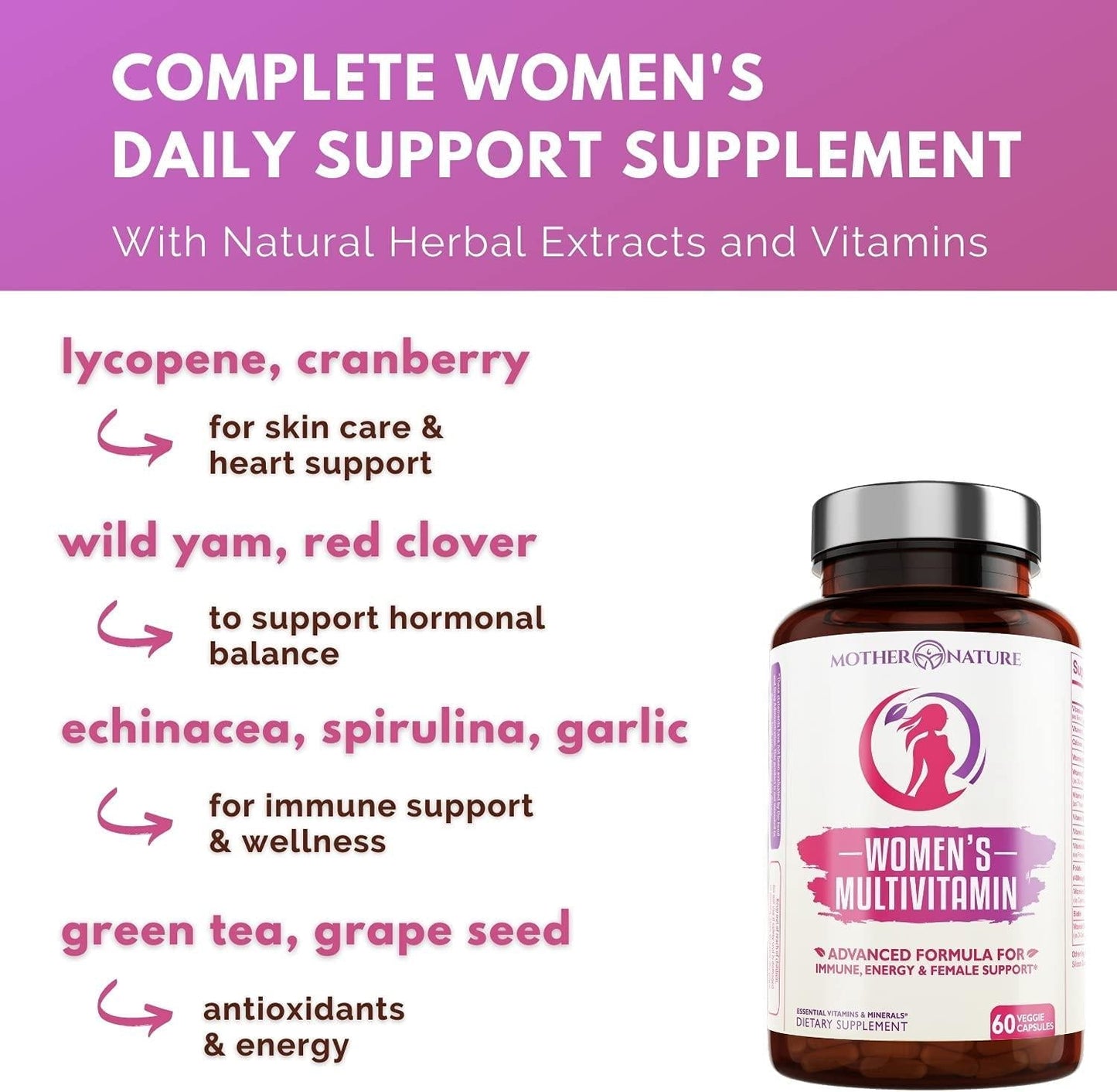 Multivitamins for Women - Advanced Formula Capsules (60 Count) - Gluten-Free, Sugar-Free, Soy-Free, Dairy-Free and Vegan-Friendly Multimineral Supplement for Daily, Energy and Immune Support