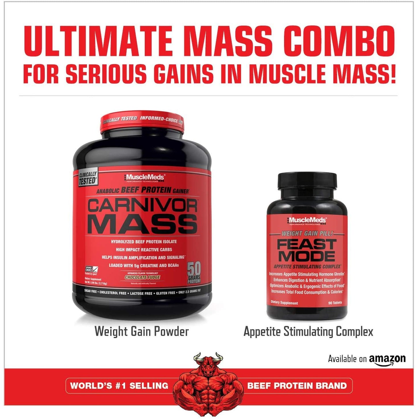 MuscleMeds Carnivor Mass Anabolic Beef Protein Gainer, Vanilla Caramel, 10.5 Pounds