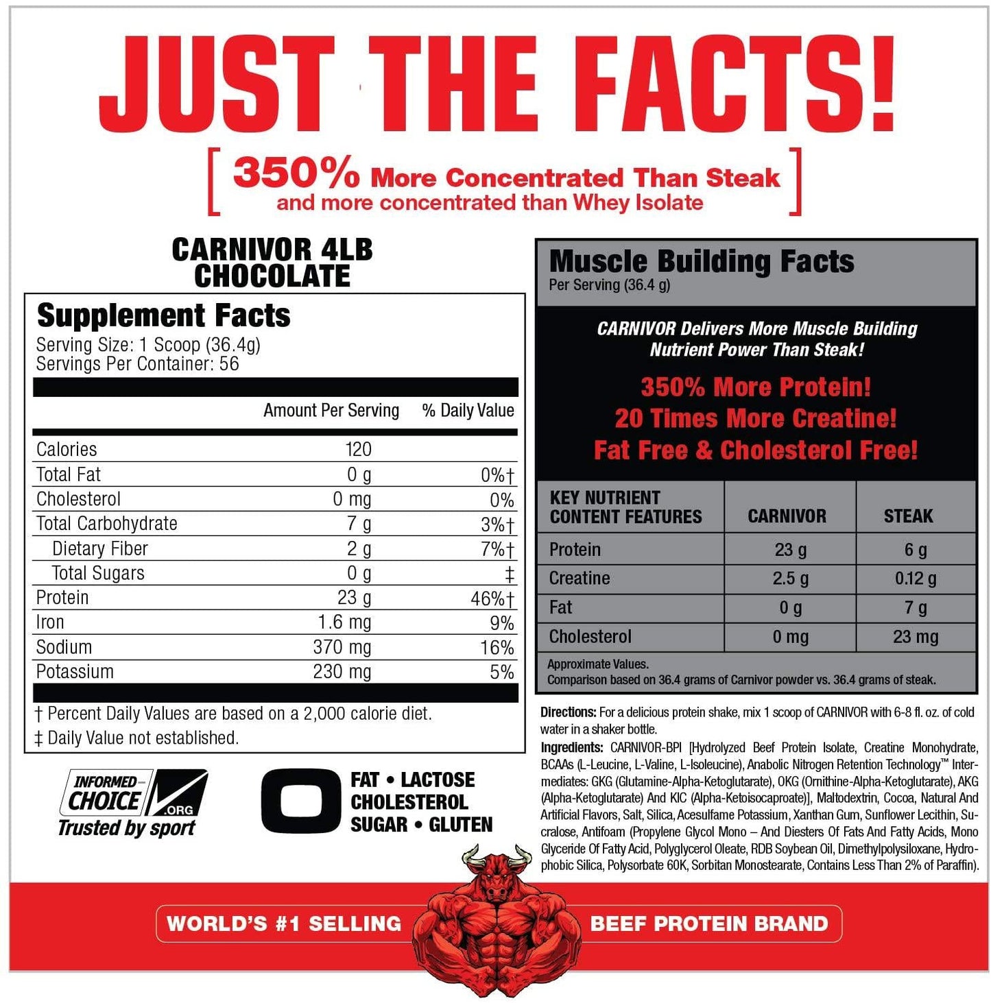 MuscleMeds Carnivor Beef Protein Isolate Powder, Chocolate, 56 Servings