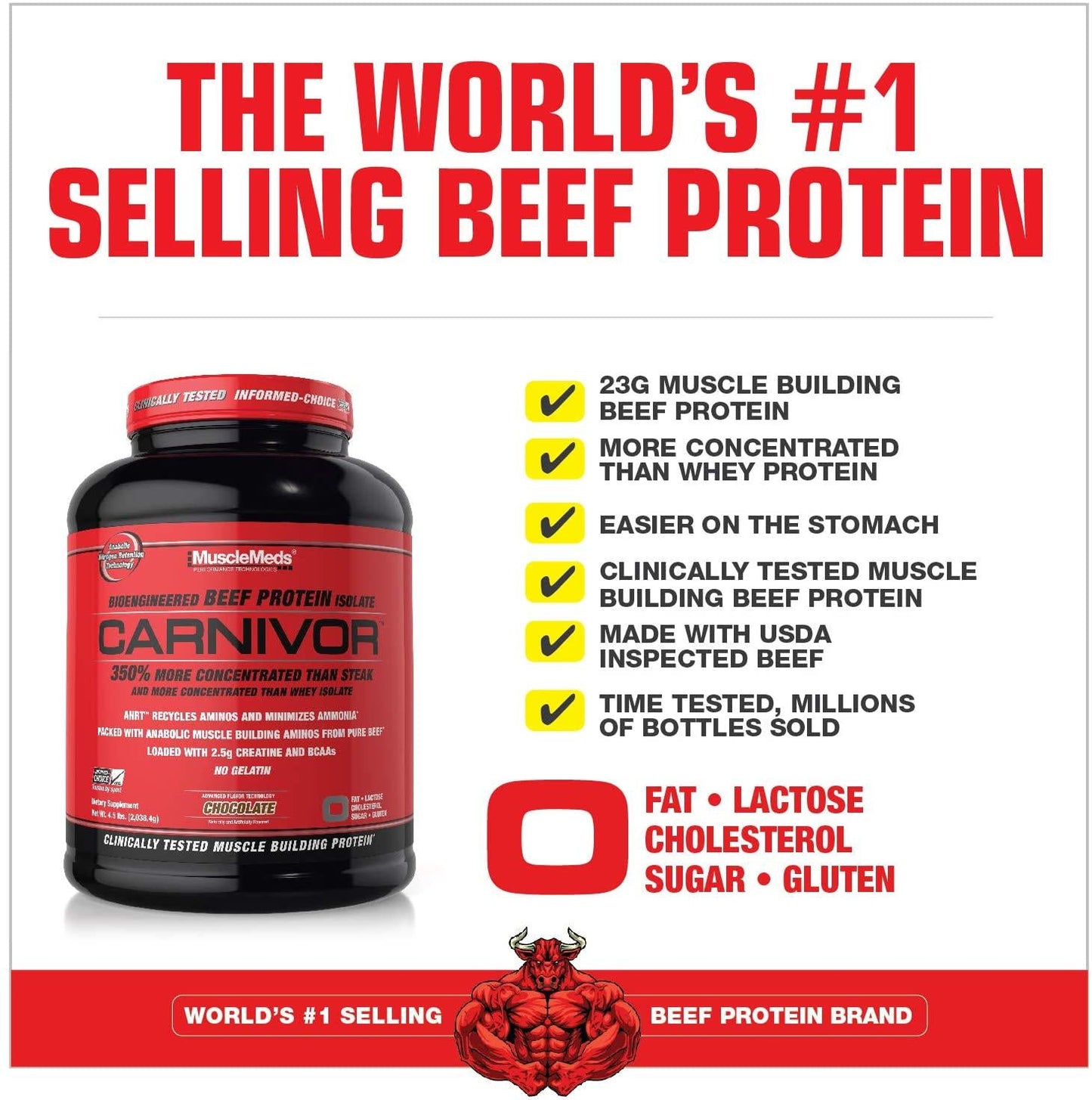 MuscleMeds Carnivor Beef Protein Isolate Powder, Chocolate, 56 Servings