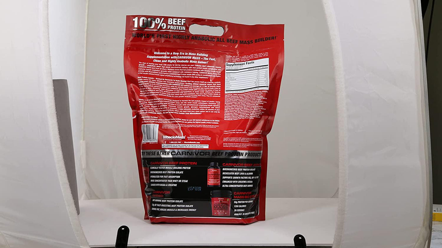 MuscleMeds Carnivor Mass Anabolic Beef Protein Gainer, Vanilla Caramel, 10.5 Pounds