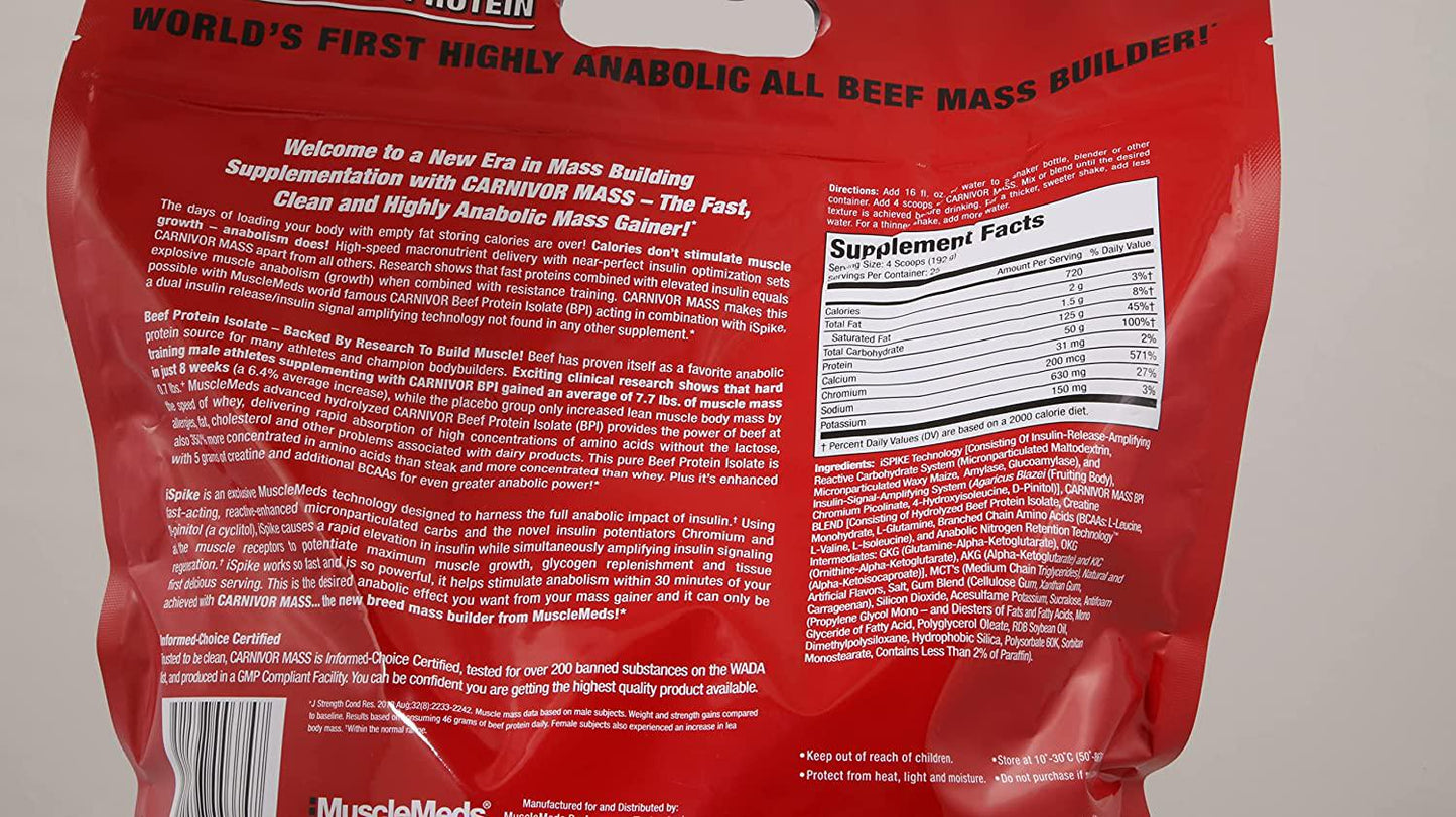 MuscleMeds Carnivor Mass Anabolic Beef Protein Gainer, Vanilla Caramel, 10.5 Pounds