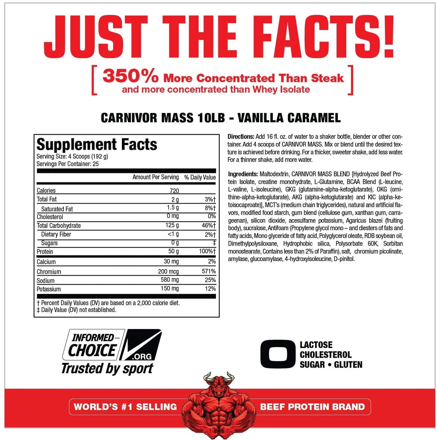 MuscleMeds Carnivor Mass Anabolic Beef Protein Gainer, Vanilla Caramel, 10.5 Pounds