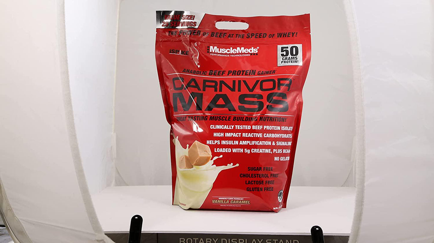 MuscleMeds Carnivor Mass Anabolic Beef Protein Gainer, Vanilla Caramel, 10.5 Pounds